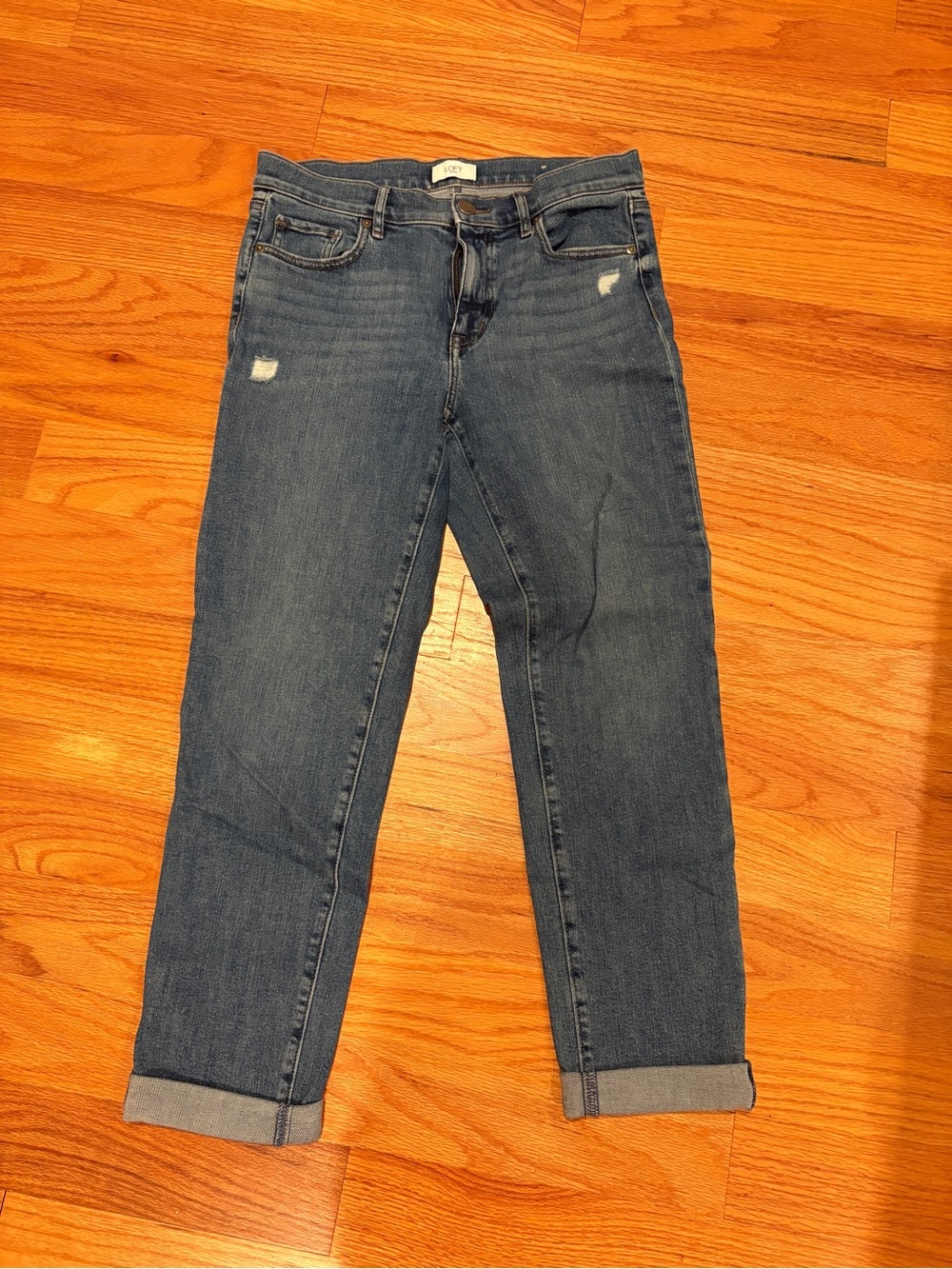 LOFT Women's Medium Blue Boyfriend Jeans with Subtle Distressing